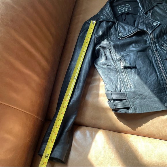 Lucky Brand Moto black leather jacket damaged sleeve fall winter layering - Picture 11 of 16